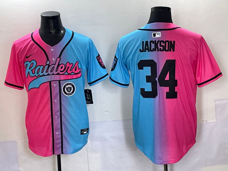 Men 2025 Oakland Raiders #34 Jackson Blue pink Nike Limited NFL Jersey 009->oakland raiders->NFL Jersey